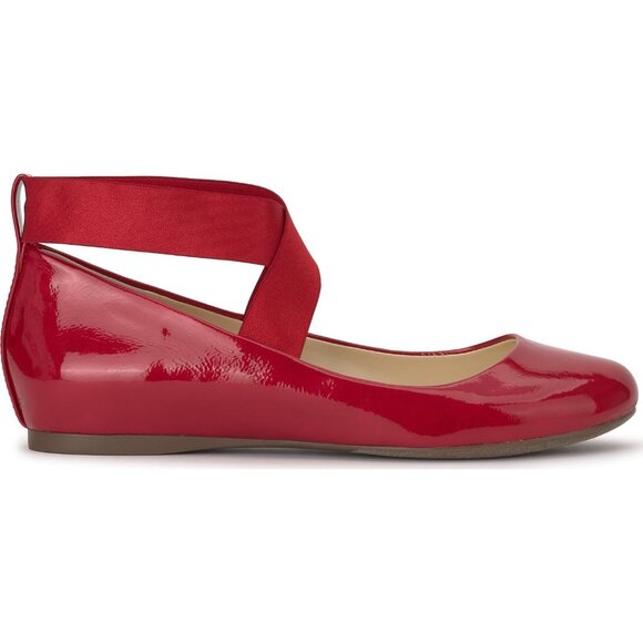 Jessica Simpson Women's Red Muse Faux Leather Ankle Cross Elastic Ballet Flats - Picture 6 of 7